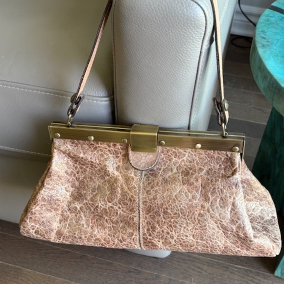 PATRICIA NASH Ferrara-Frame med. sz satchel purse Italian leather taupe gold - Picture 8 of 16